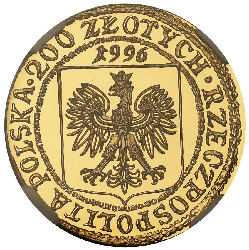 III RP. 200 złotych 1996 Tysiąclecie Miasta Gdańska NGC PF69 ULTRA CAMEO (2 MAX)